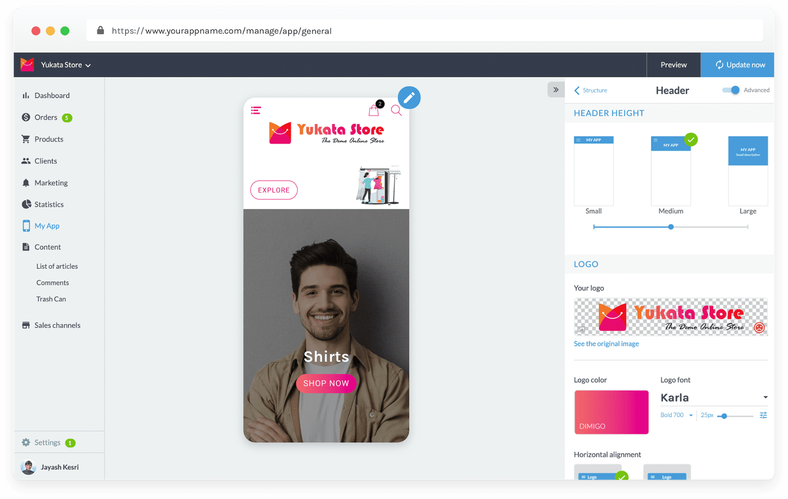 Change Header of App