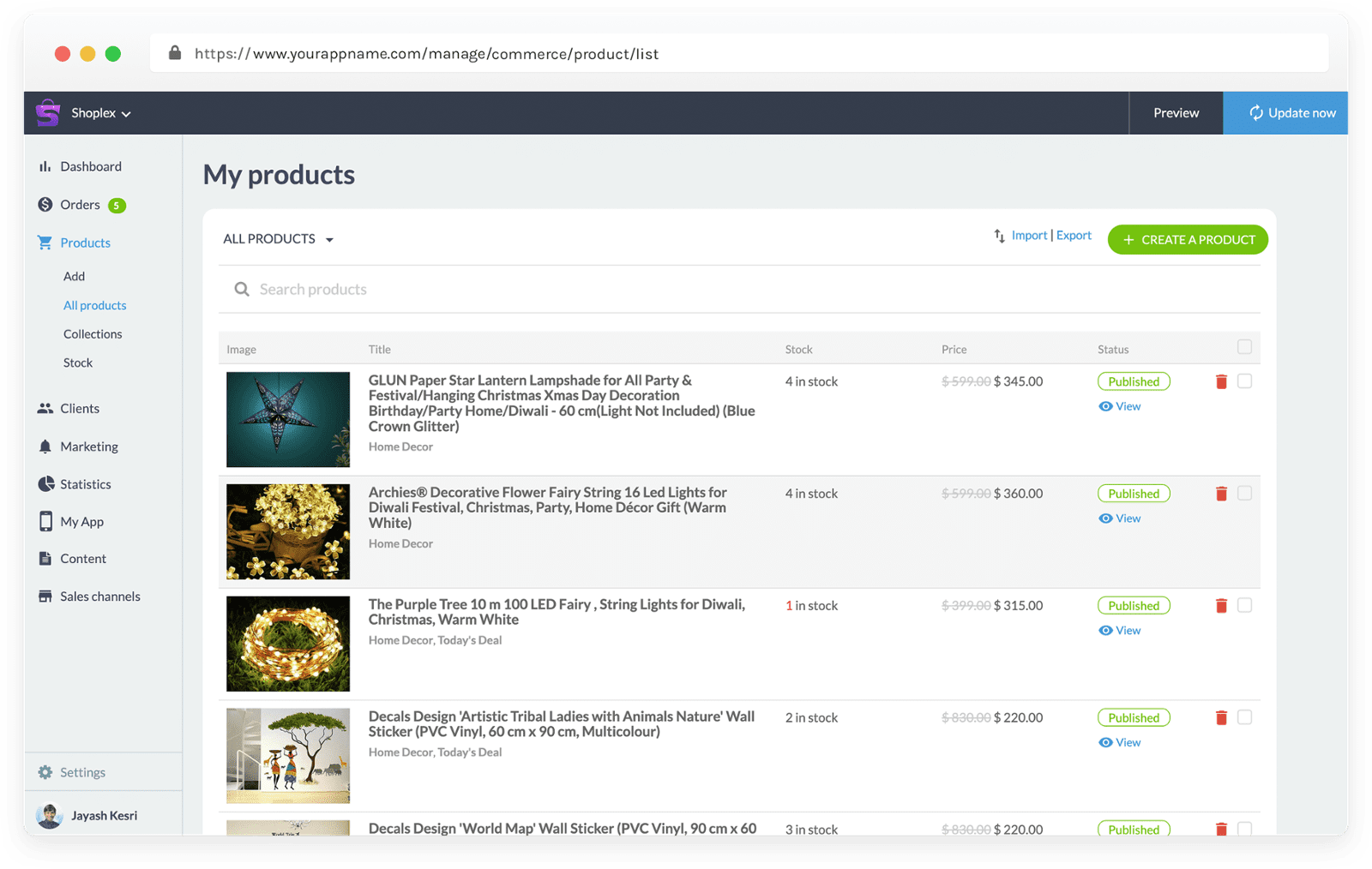 All Products Page