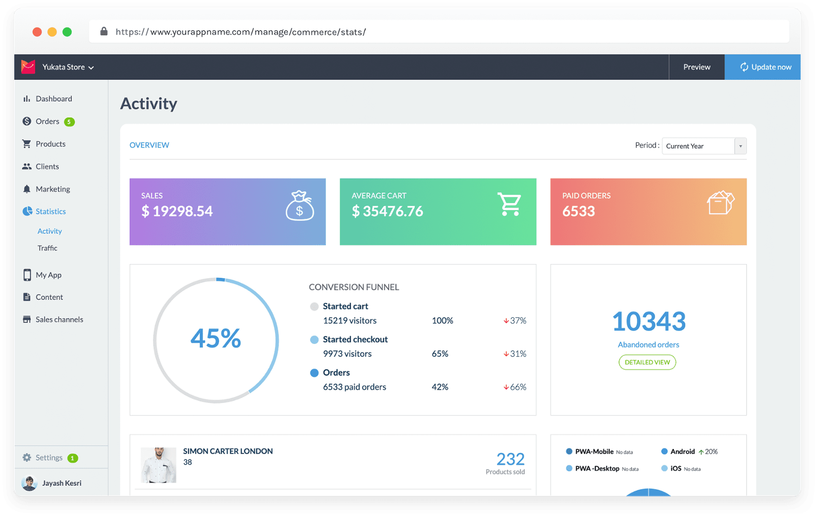 View your App Activity Page