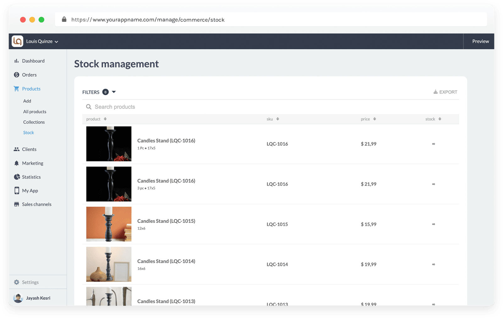 Manage you Stock from Stock Management Page