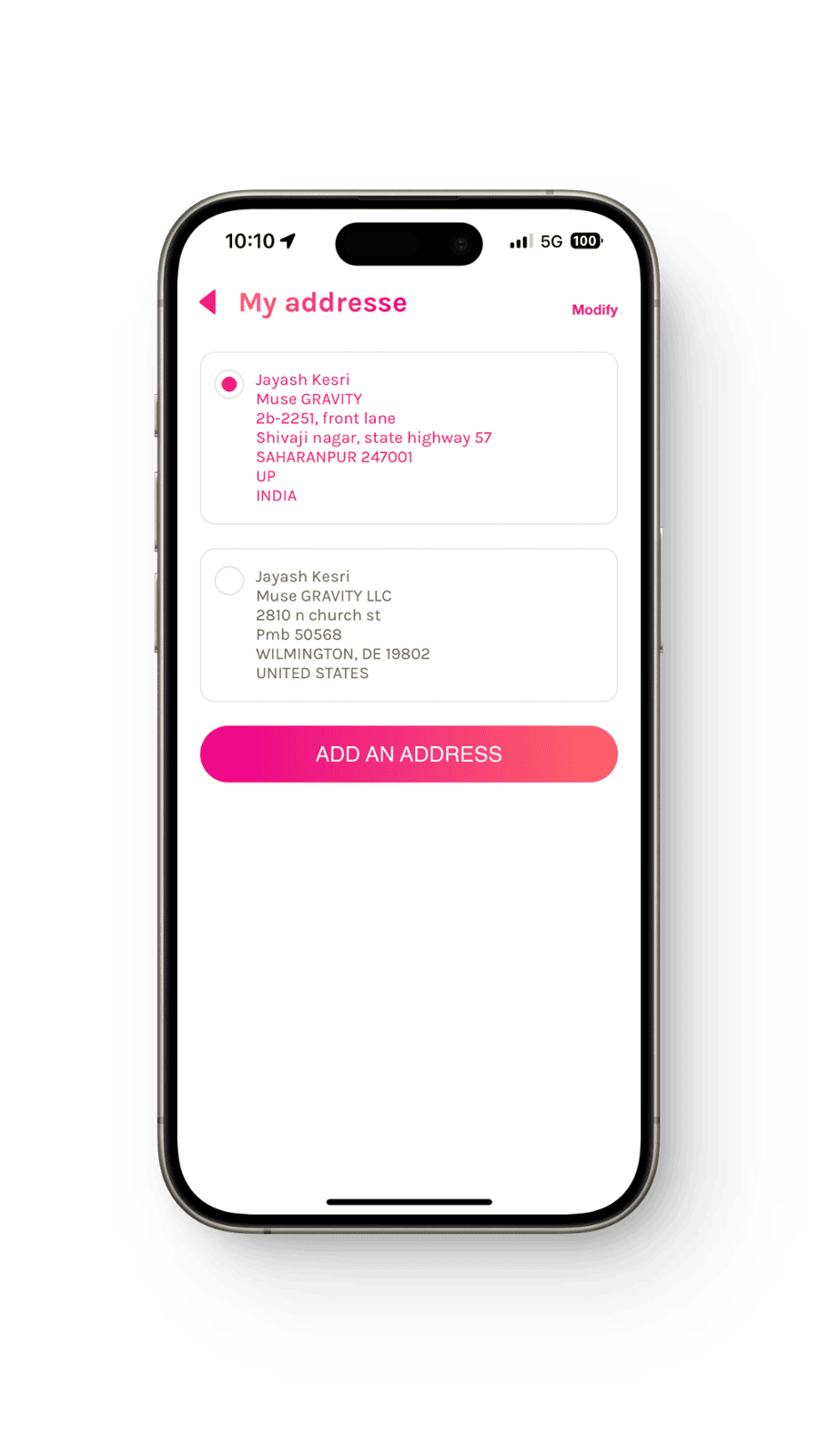 Add or remove address from Address Page