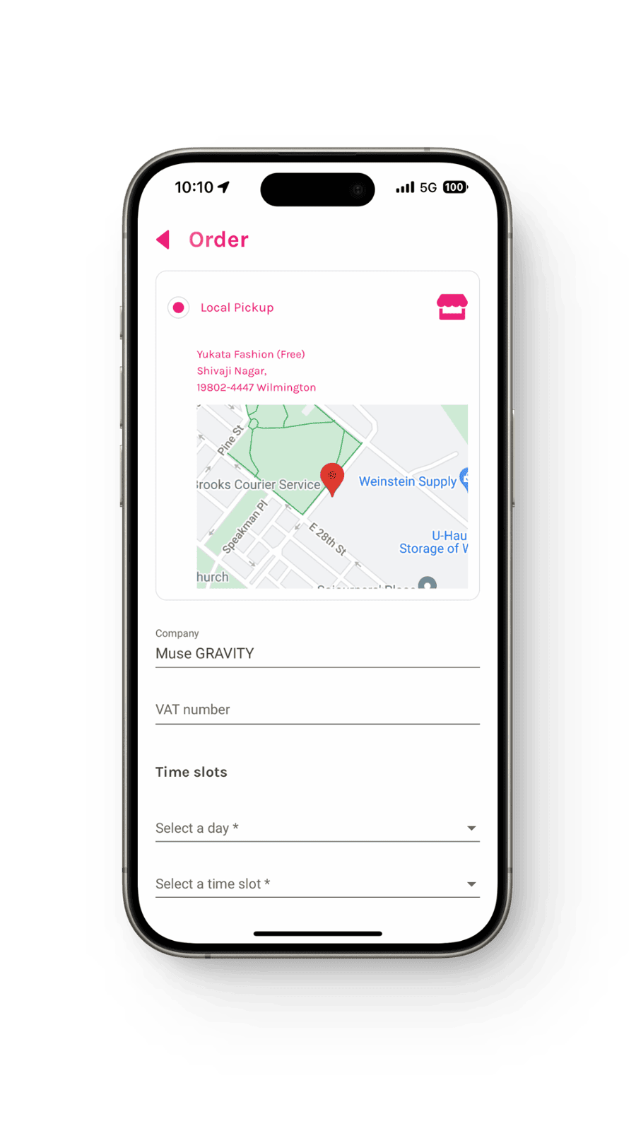 Place your order with local pickup and time slot