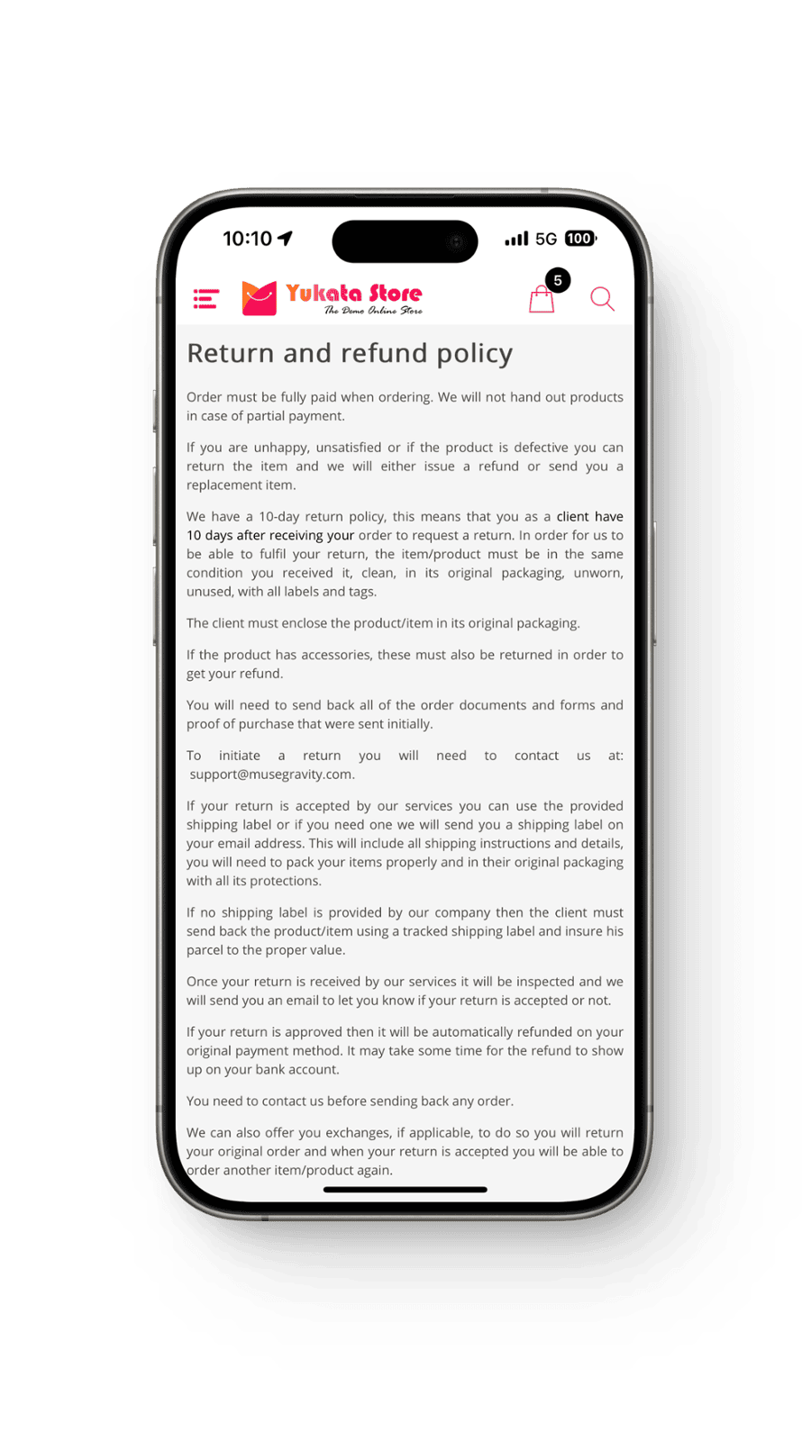 Legal Pages with return and refund policies