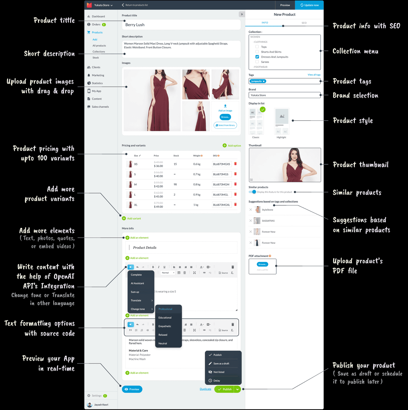 Add your products and product descriptions using AI from Add Product Page