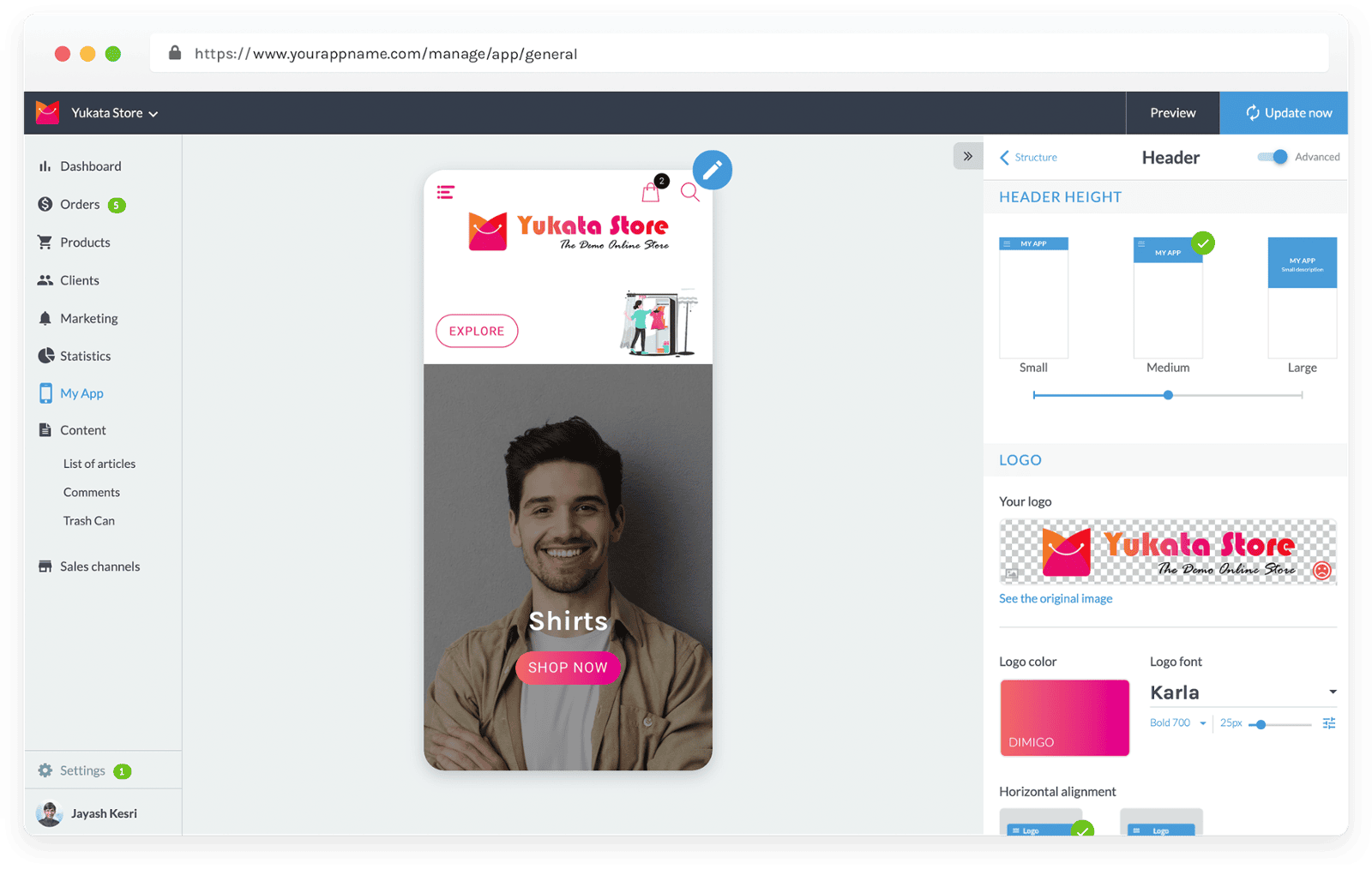 Change Header of App