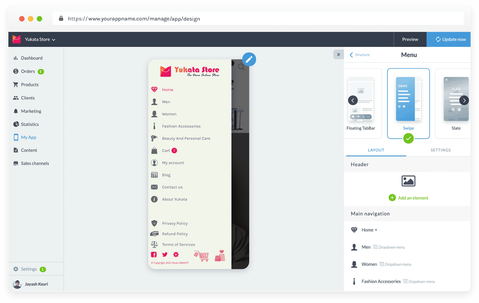 Choose App Menu Type