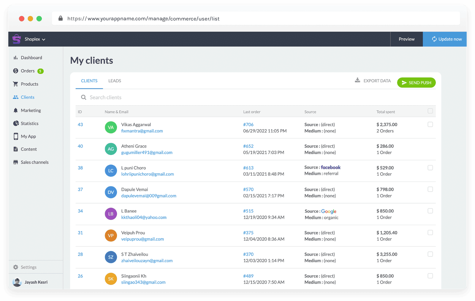 View all your clients from Clients Page