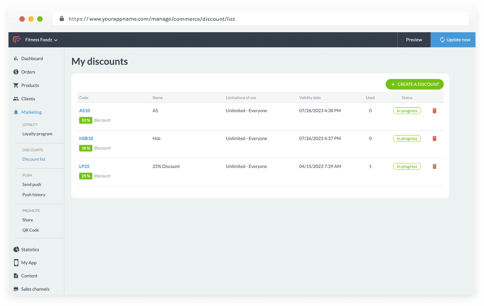 Manage or Run Discounts from Discount List Page