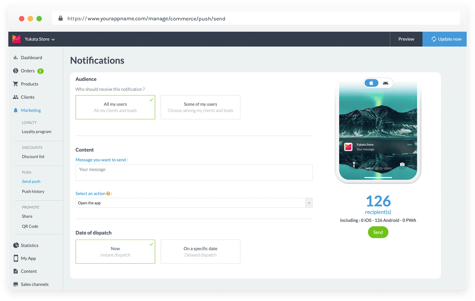 Send Push Notifications from Push Notification Page