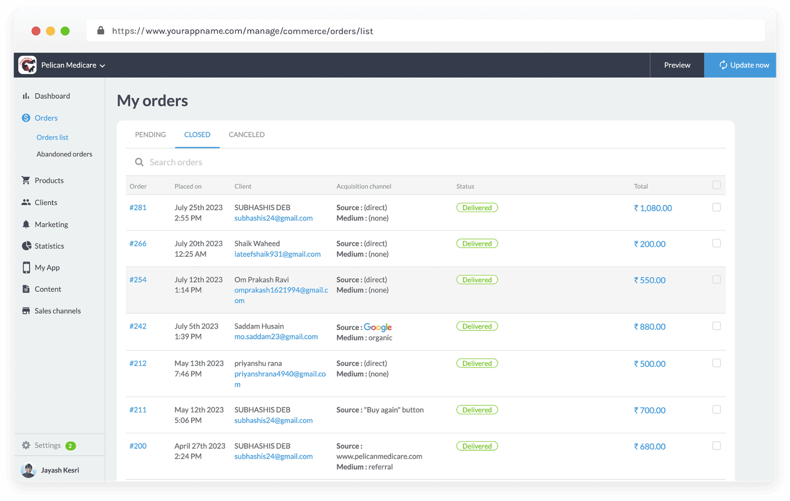Mange your orders from orders list page