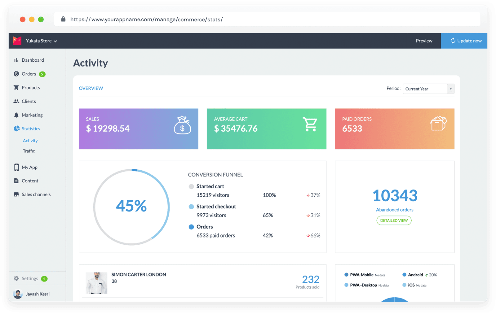 View your App Activity Page