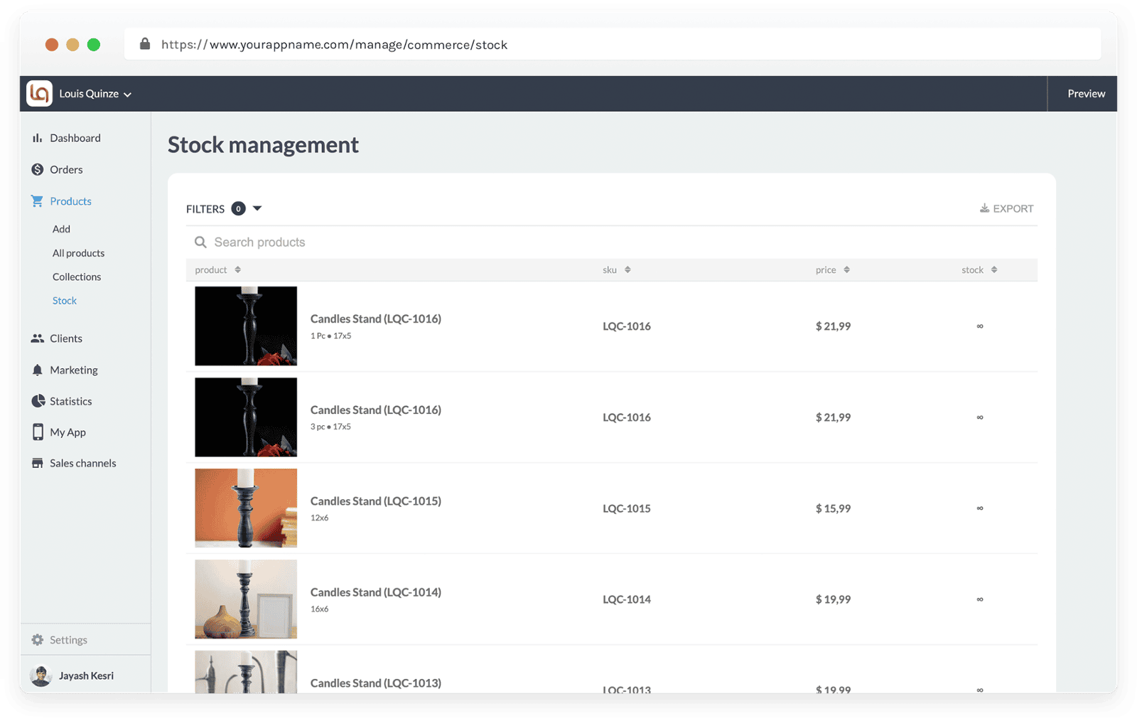 Manage you Stock from Stock Management Page